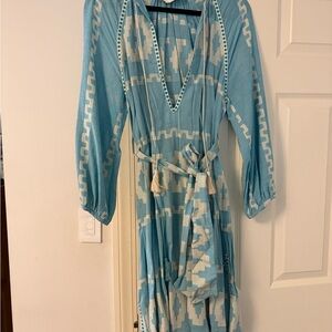 Chic Long Sleeve Blue Patterned Dress